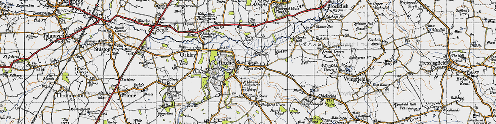 Old map of Hoxne in 1946
