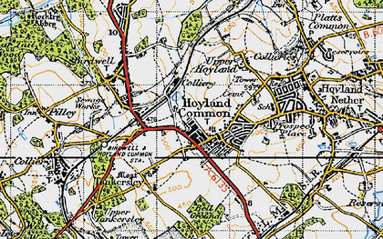 Old map of Hoyland Common in 1947