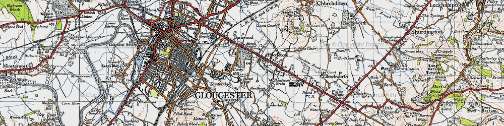 Old map of Hucclecote in 1947
