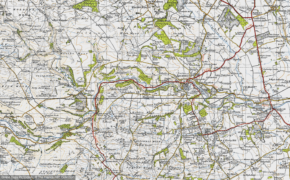 Old Map of Historic Map covering Whitcliffe Scar in 1947
