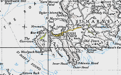 Old map of Hugh Town in 1946