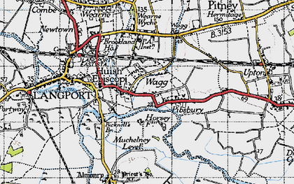 Old map of Huish Episcopi in 1945