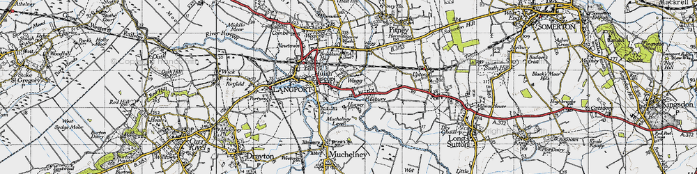 Old map of Huish Episcopi in 1945