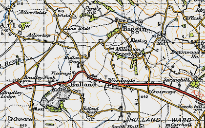 Old map of Hulland Ward in 1946