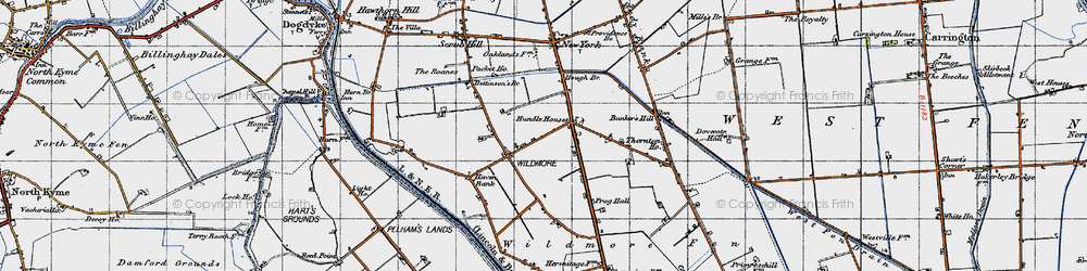 Old map of Wildmore Fen in 1946