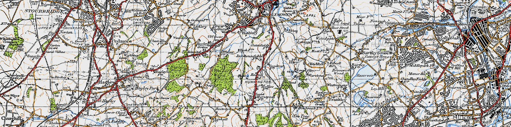 Old map of Hunnington in 1947