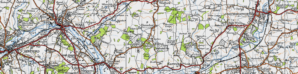 Old map of Bonningtons in 1946