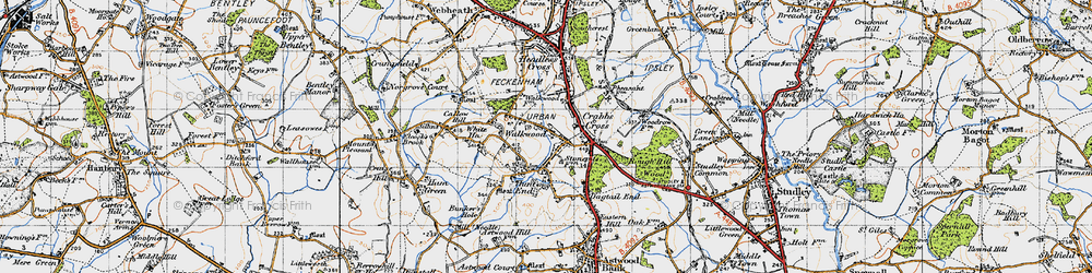 Old map of Hunt End in 1947
