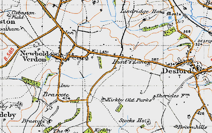 Old map of Hunt's Lane in 1946