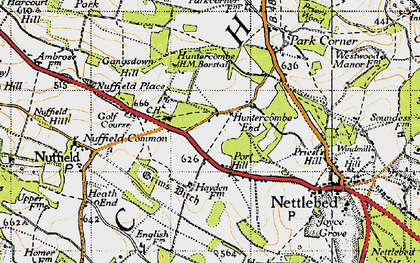 Old map of Huntercombe End in 1947