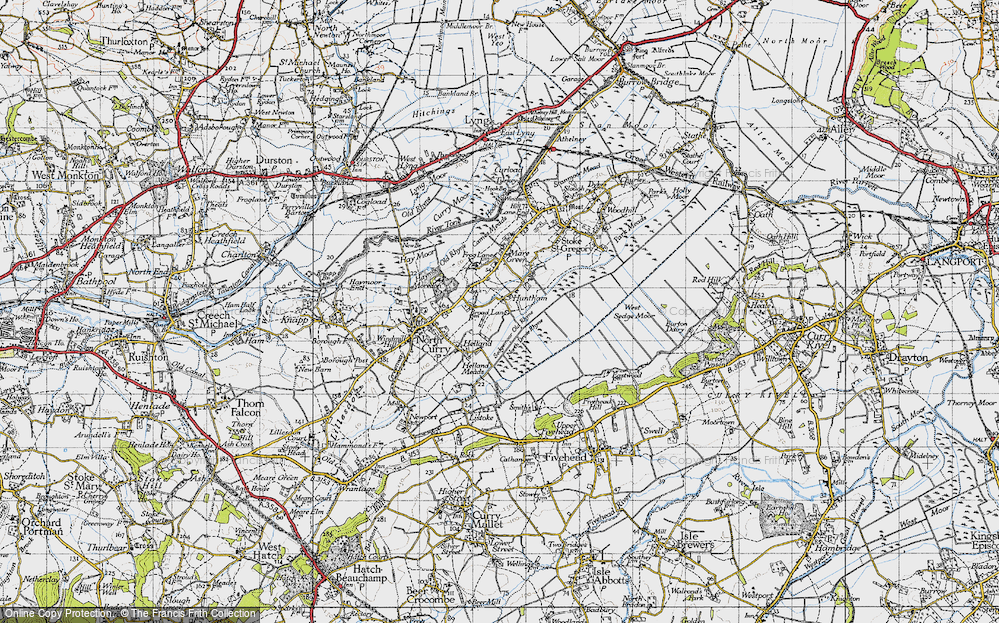 Old Map of Historic Map covering Sedgemoor Old Rhyne in 1945