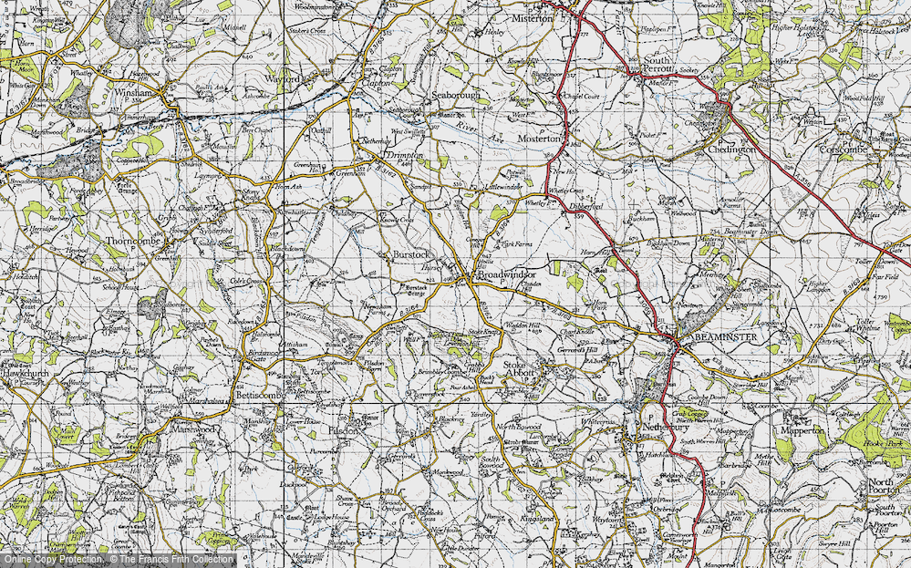 Old Map of Historic Map covering Burstock Grange in 1945