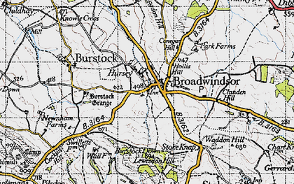 Old map of Burstock Grange in 1945