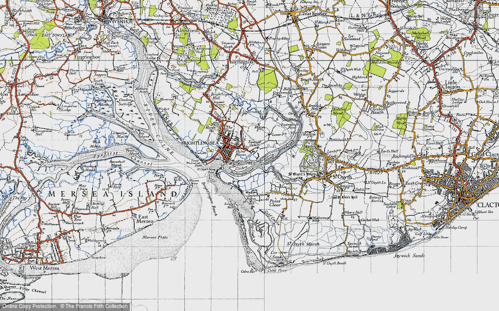 Old Map of Historic Map covering Brightlingsea Creek in 1945