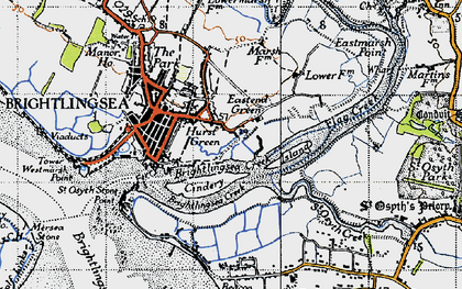 Old map of Brightlingsea Creek in 1945