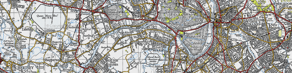 Old map of Hurst Park in 1945