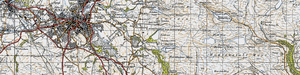 Old map of Worsthorne Moor in 1947