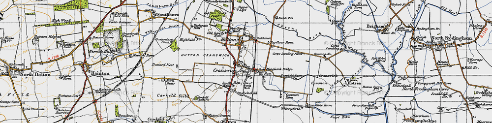 Old map of Hutton Cranswick in 1947