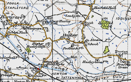 Old map of Higher Huxley Hall in 1947