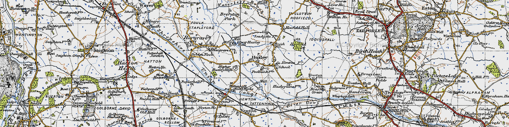 Old map of Higher Huxley Hall in 1947