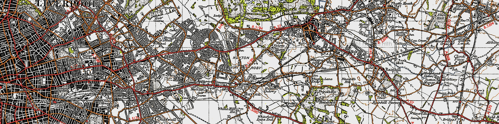 Old map of Huyton-With-Roby in 1947
