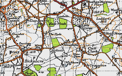 Old map of Hyde Chase in 1945