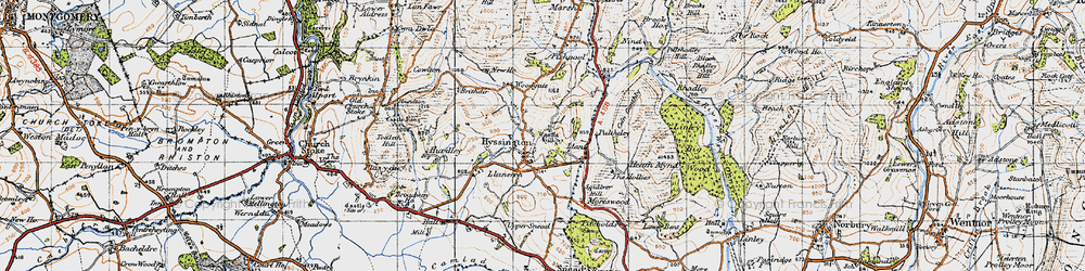 Old map of Hyssington in 1947