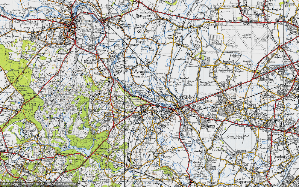 Old Map of Historic Map covering Wraysbury River in 1940