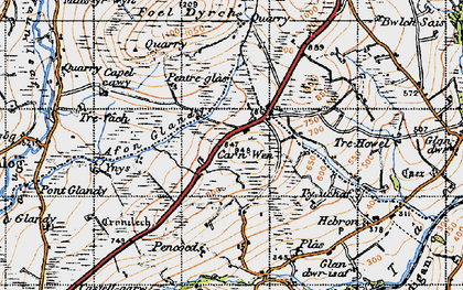 Old map of Afon Glandy in 1946