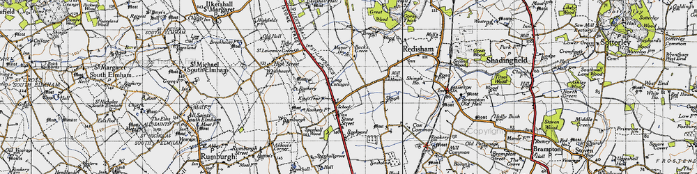 Old map of Ilketshall St Lawrence in 1946