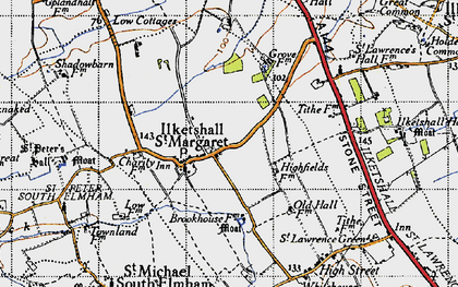Old map of Ilketshall St Margaret in 1946