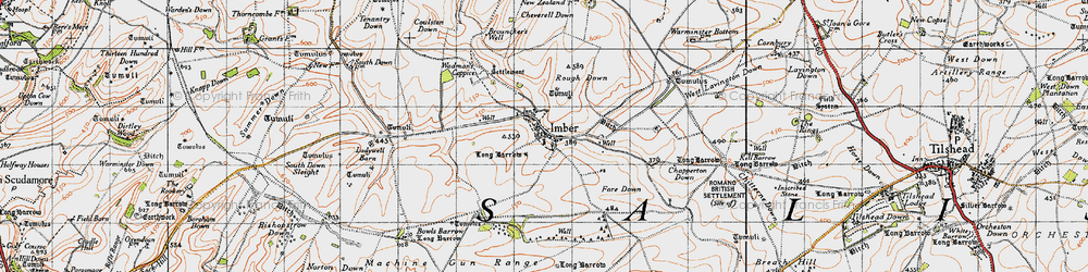 Old map of Brouncker's Down in 1940