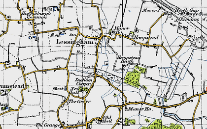 Old map of Ingham Corner in 1945