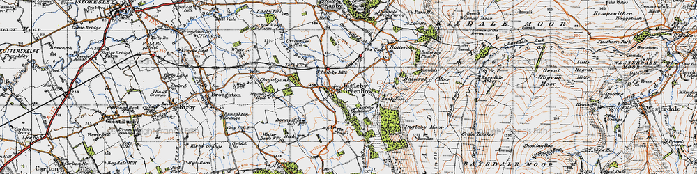 Old map of Ingleby Greenhow in 1947