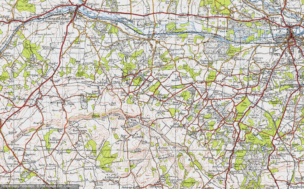 Old Map of Historic Map covering West Woodhay Ho in 1945