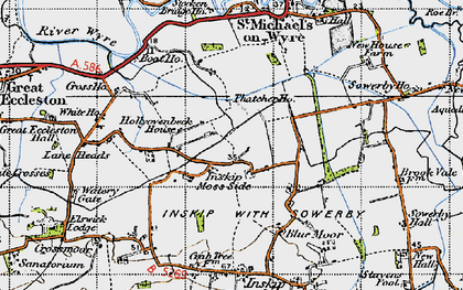 Old map of Inskip Moss Side in 1947