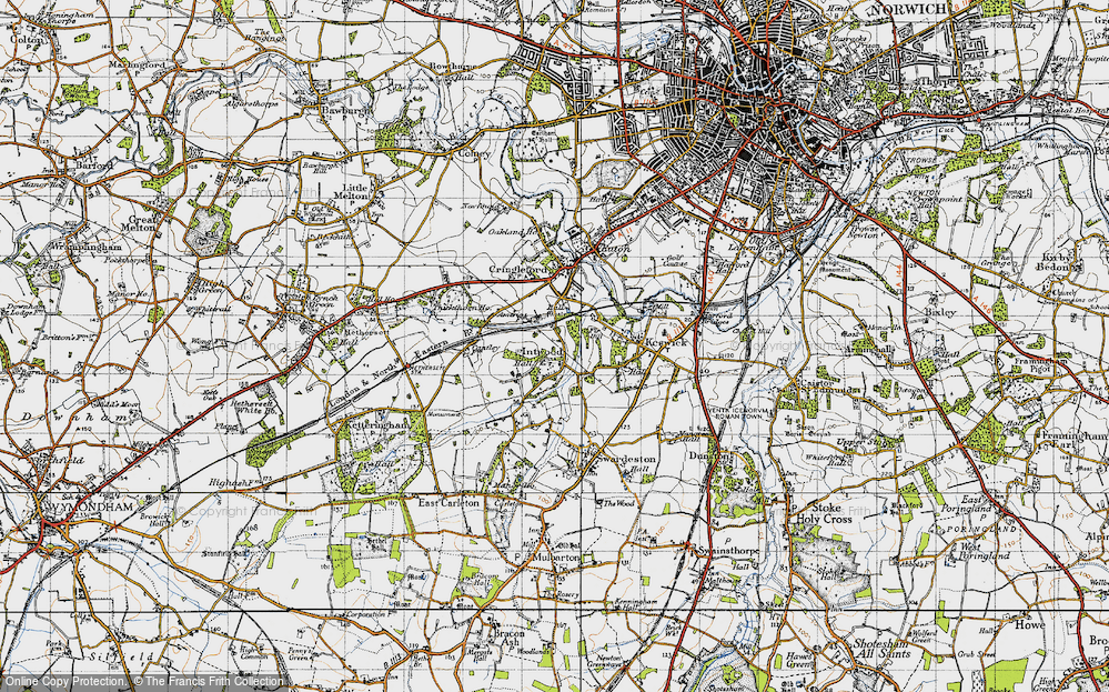 Old Map of Historic Map covering Tas Valley Way in 1946