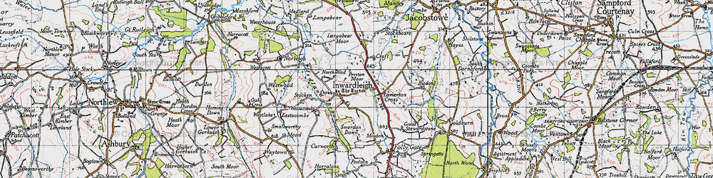 Old map of Inwardleigh in 1946