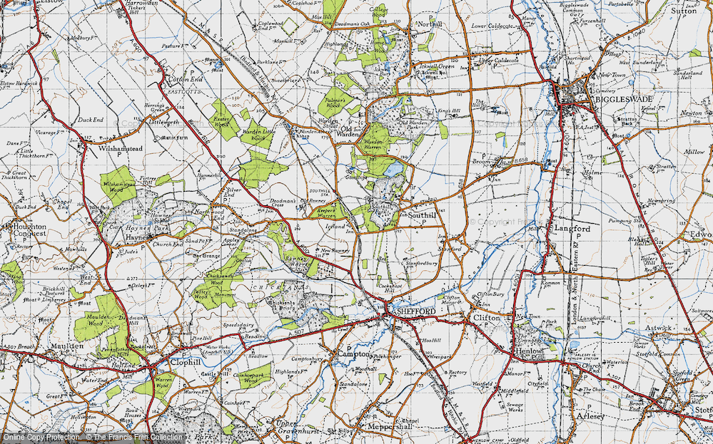 Old Map of Historic Map covering Southill Park in 1946