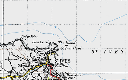Old map of St Ives Bay in 1946