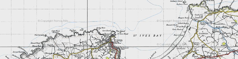 Old map of St Ives Bay in 1946