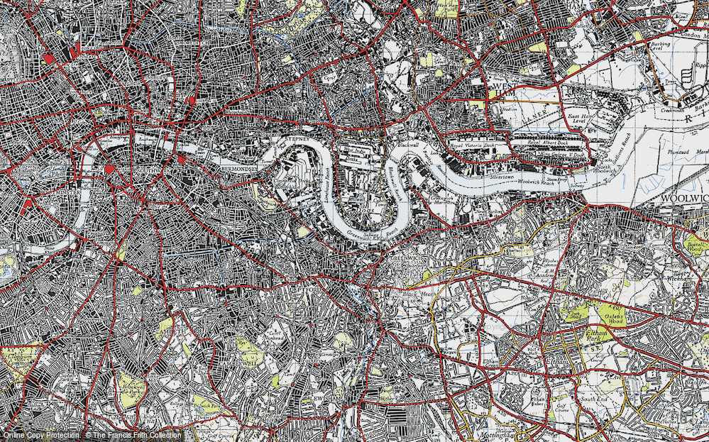 Old Map of Isle of Dogs, 1946 in 1946
