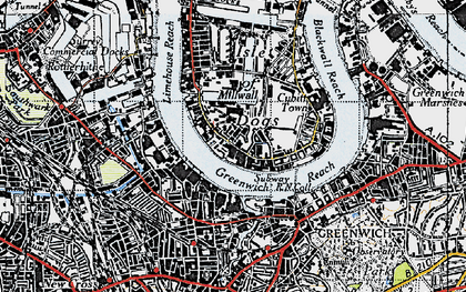 Old map of Isle of Dogs in 1946
