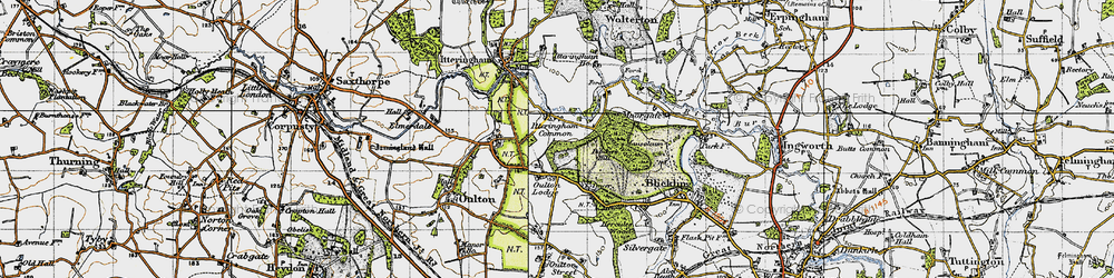 Old map of Itteringham Common in 1945
