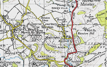 Old map of Iwerne Courtney in 1945