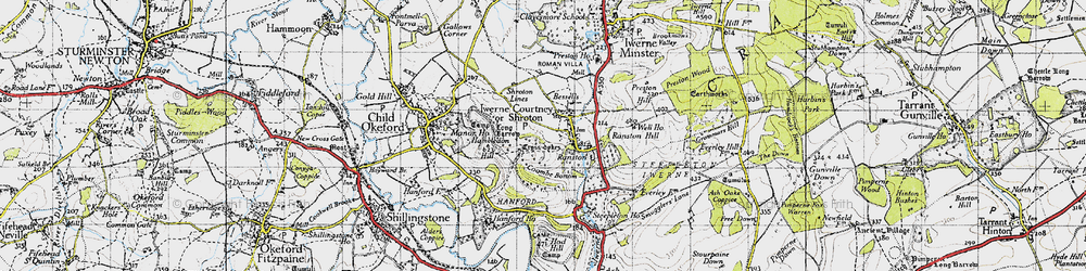 Old map of Iwerne Courtney in 1945