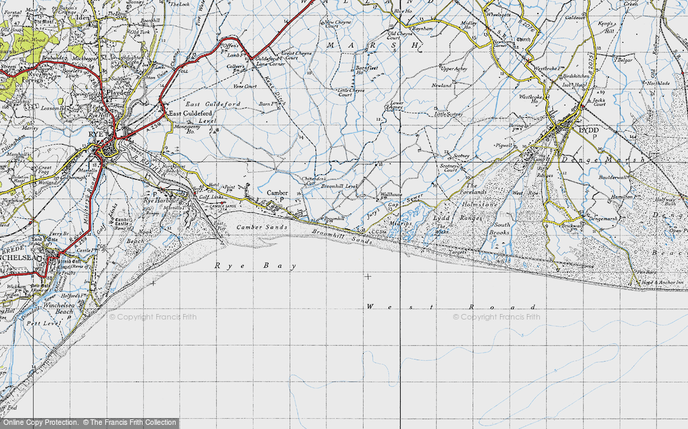 Old Map of Historic Map covering Broomhill Sands in 1940