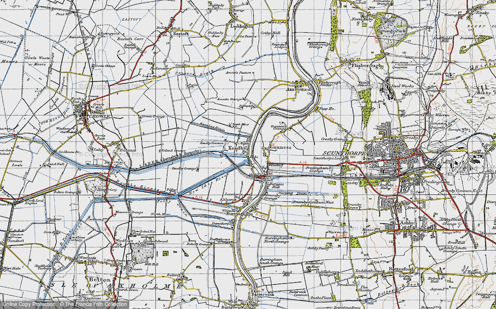 Old Map of Historic Map covering Amcotts Grange in 1947