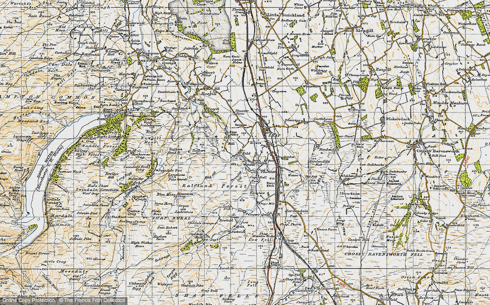 Old Map of Historic Map covering Brackenber Lo in 1947