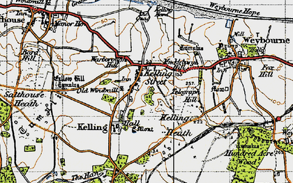 Old map of Kelling in 1945